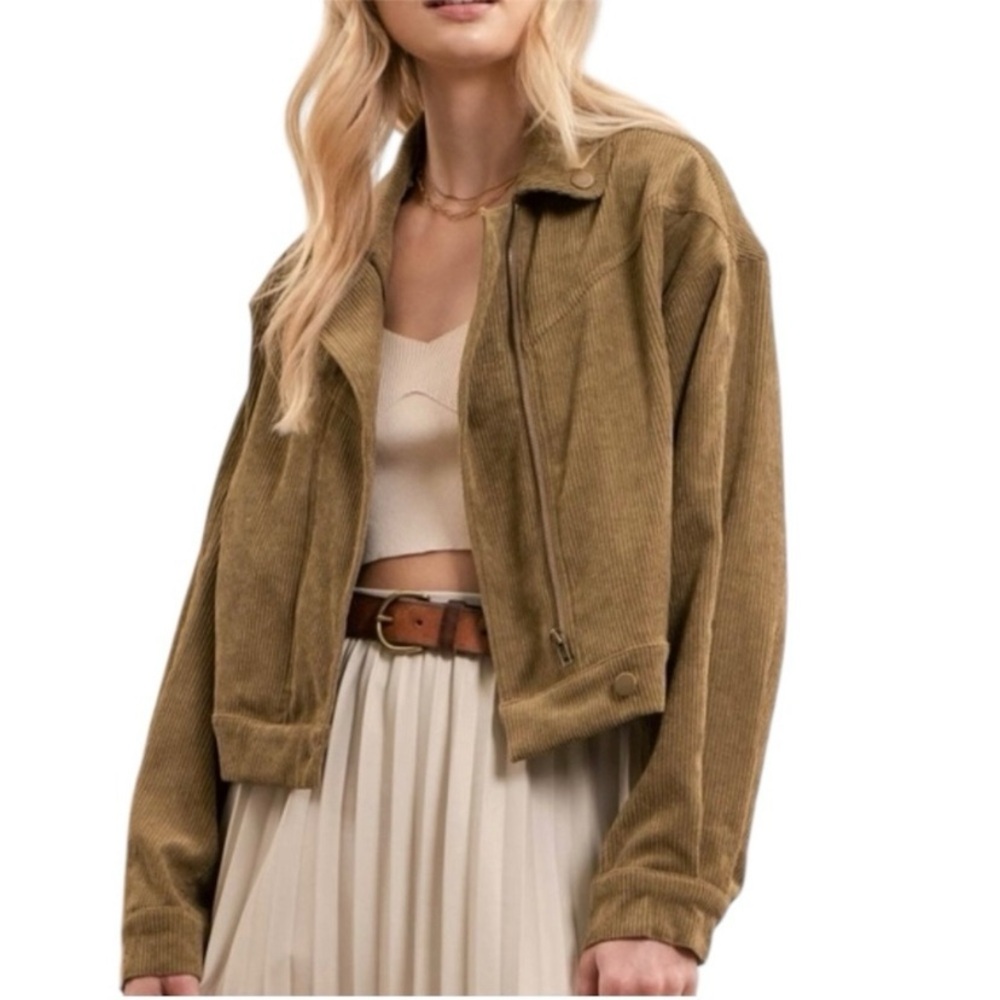 Mine Olive Green Corduroy Moto Jacket Size Medium NWOT